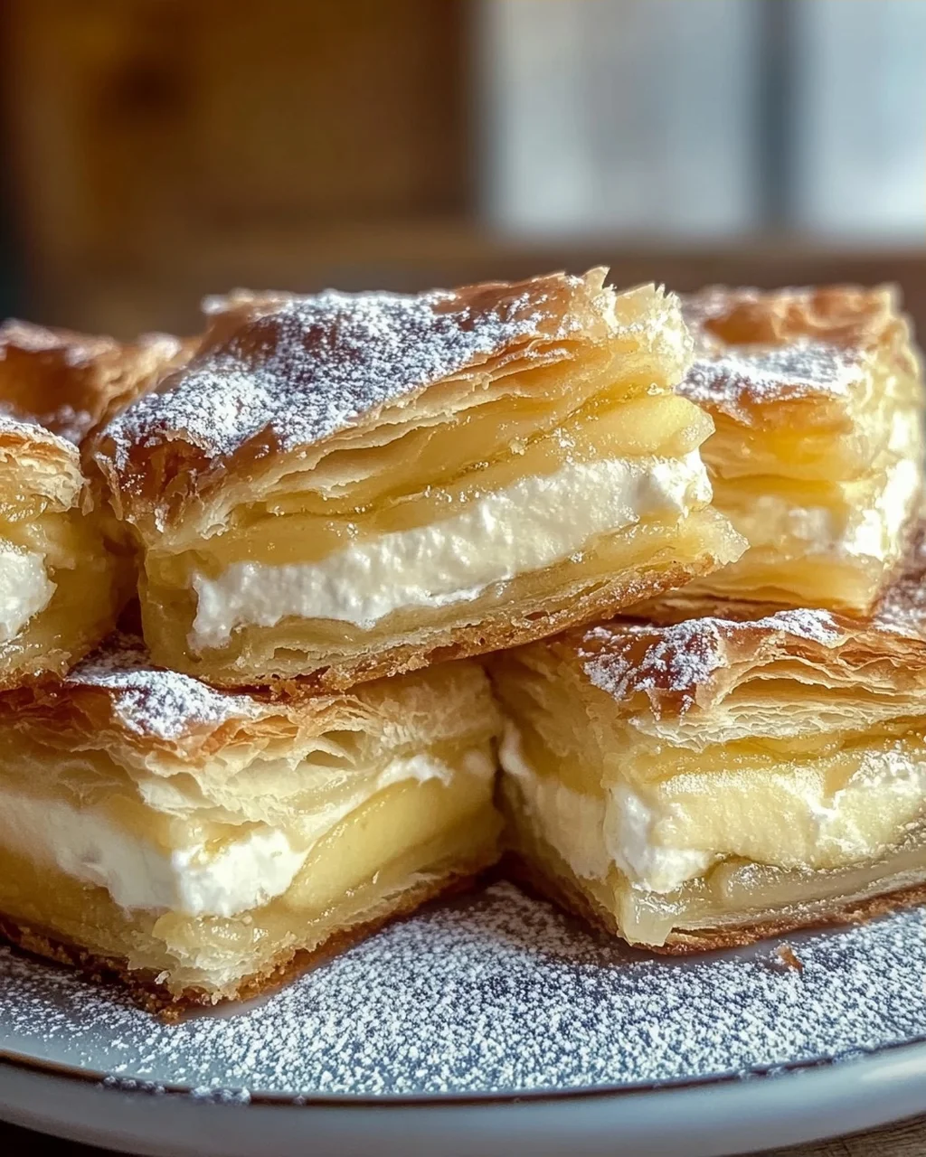 Blätterteigkuchen mit Puddingcreme und Apfel