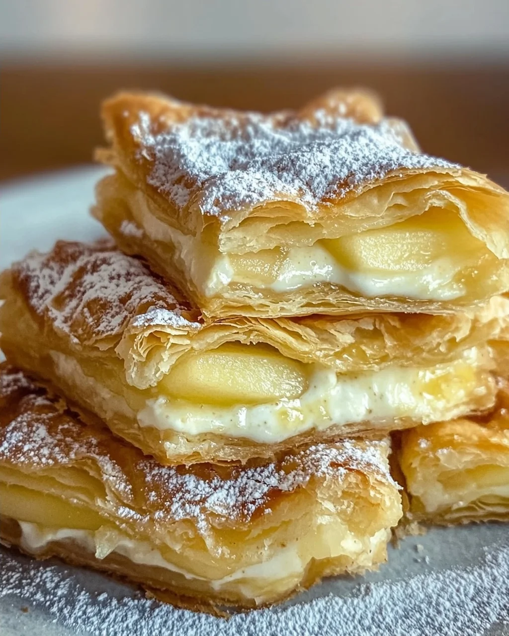 Blätterteigkuchen mit Puddingcreme und Apfel