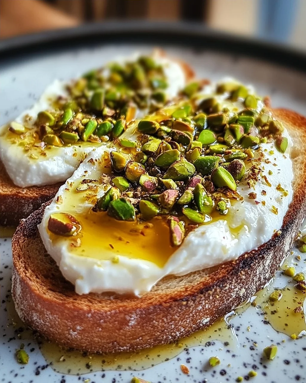 Burrata-Toast mit Pistazien und heißem Honig