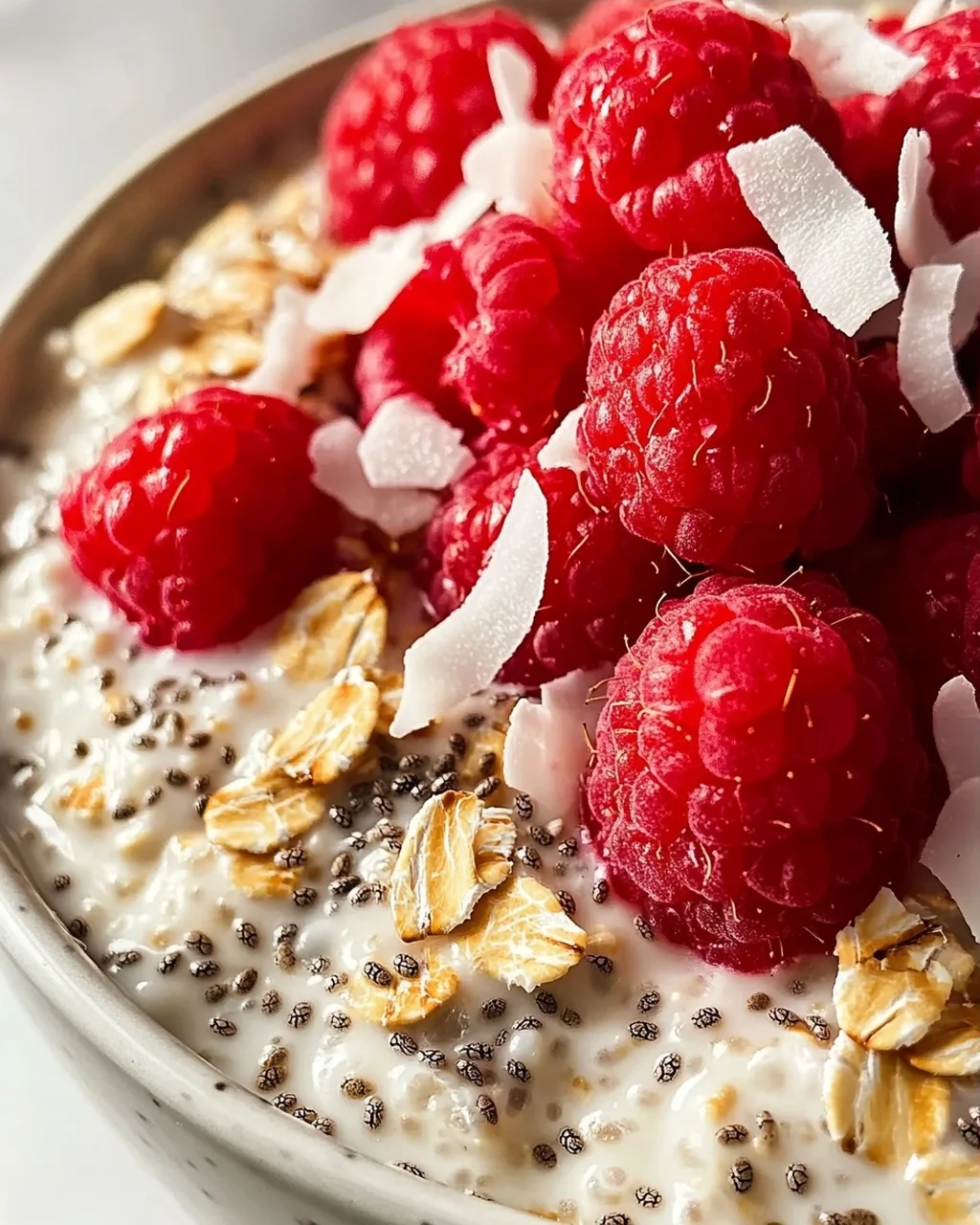 Chia Overnight Oats mit Himbeeren