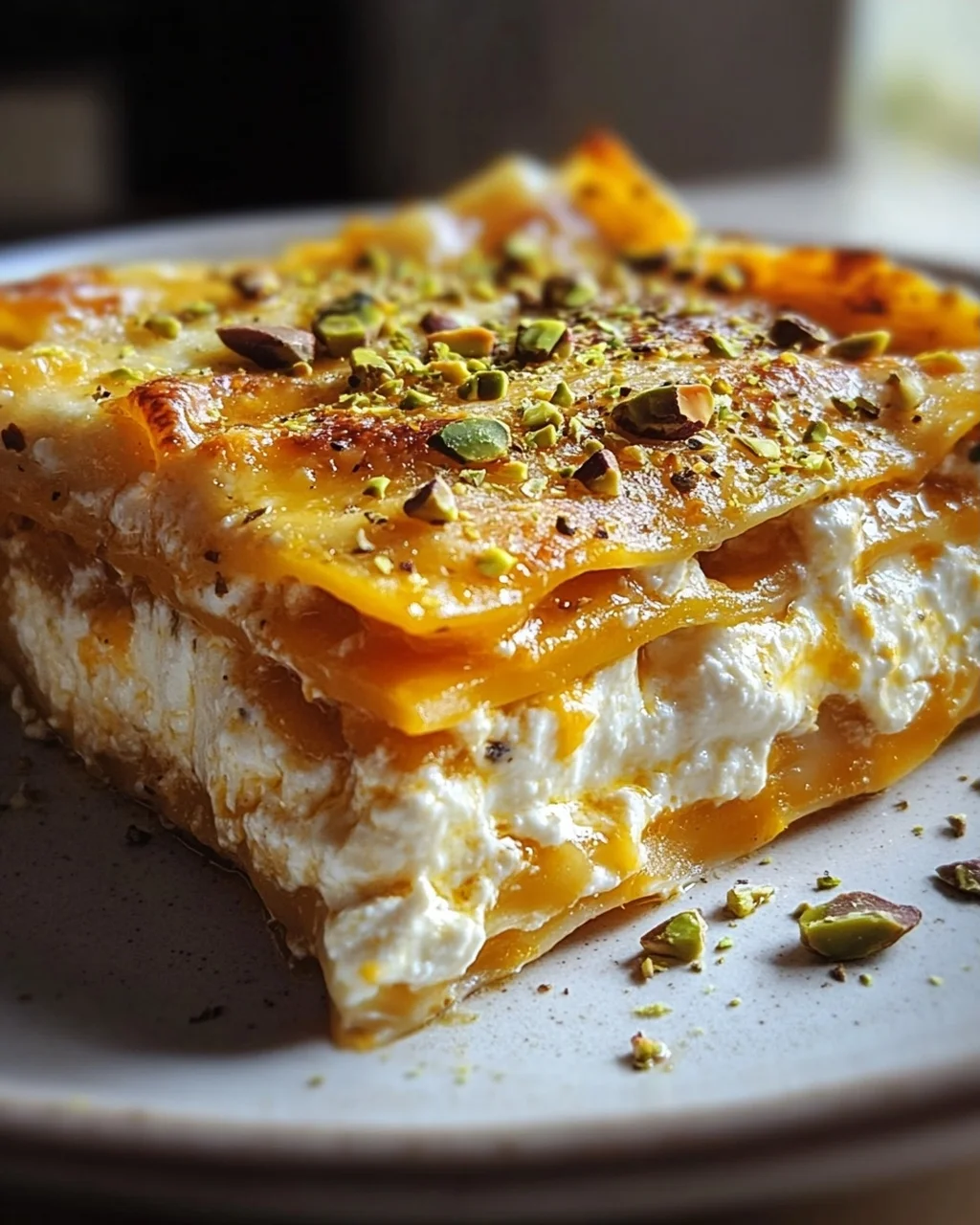 Cremige Kürbislasagne mit Ricotta und Pistazien