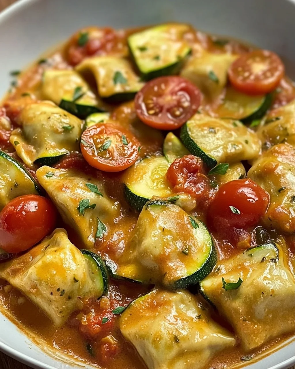 Cremige Maultaschenpfanne mit Zucchini und Tomaten genießen