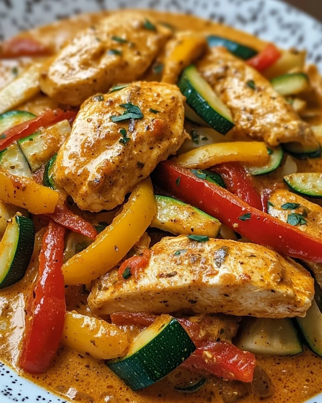 Cremiges Paprika Zucchini Hähnchen