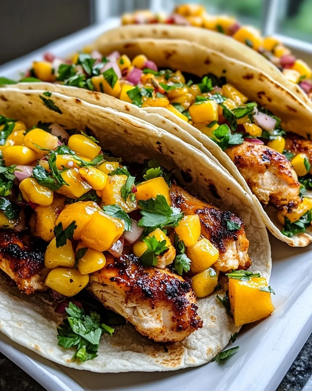 Crispy Maple Chili Chicken Tacos mit Mango-Mais-Salsa Rezept