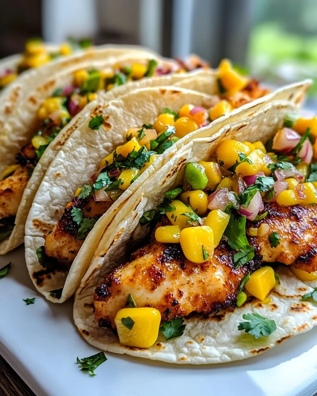 Crispy Maple Chili Chicken Tacos mit Mango-Mais-Salsa Rezept