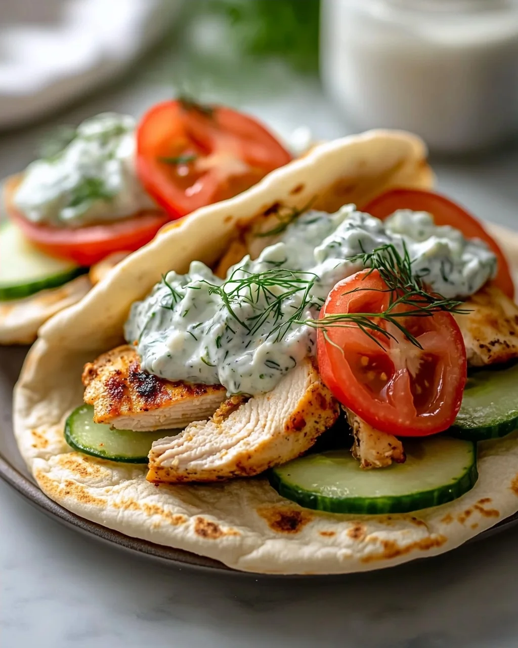 Crockpot Griechische Hähnchen-Pitas mit Tzatziki Rezept