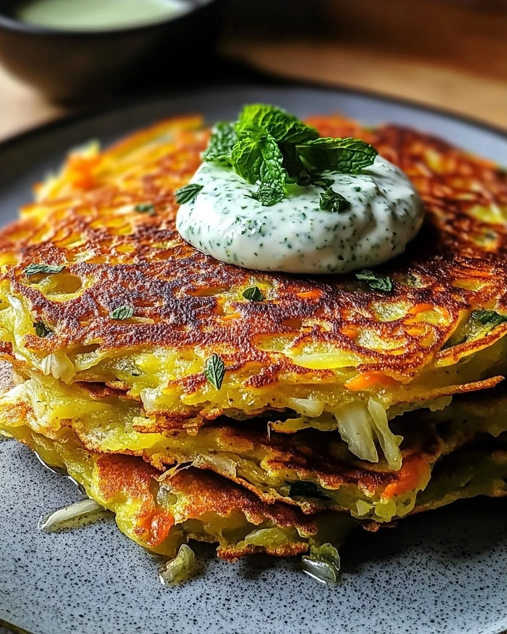 Curry-Spitzkohl-Pfannkuchen mit Minzjoghurt