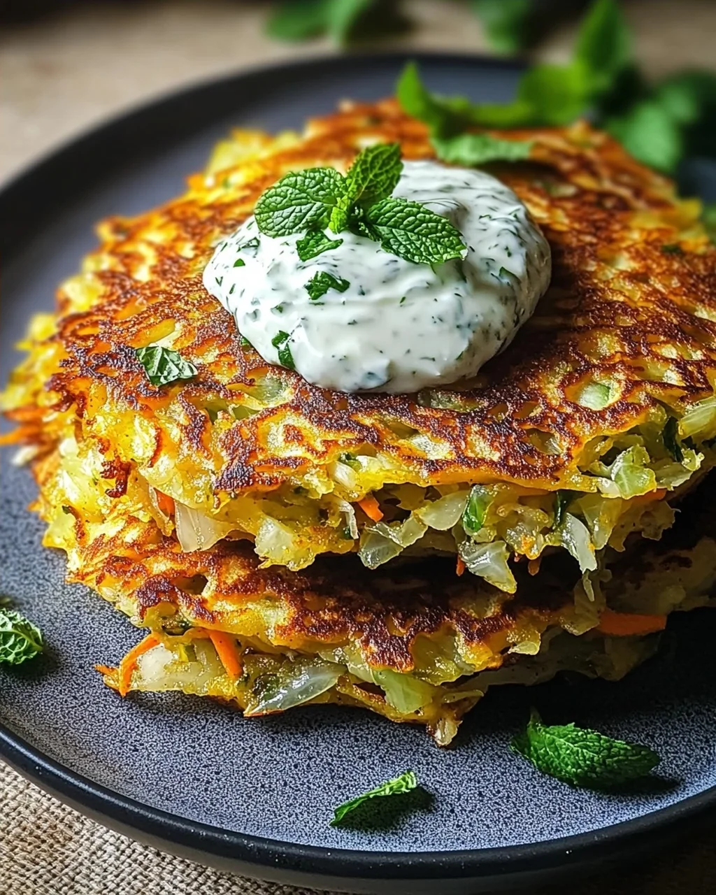 Curry-Spitzkohl-Pfannkuchen mit Minzjoghurt