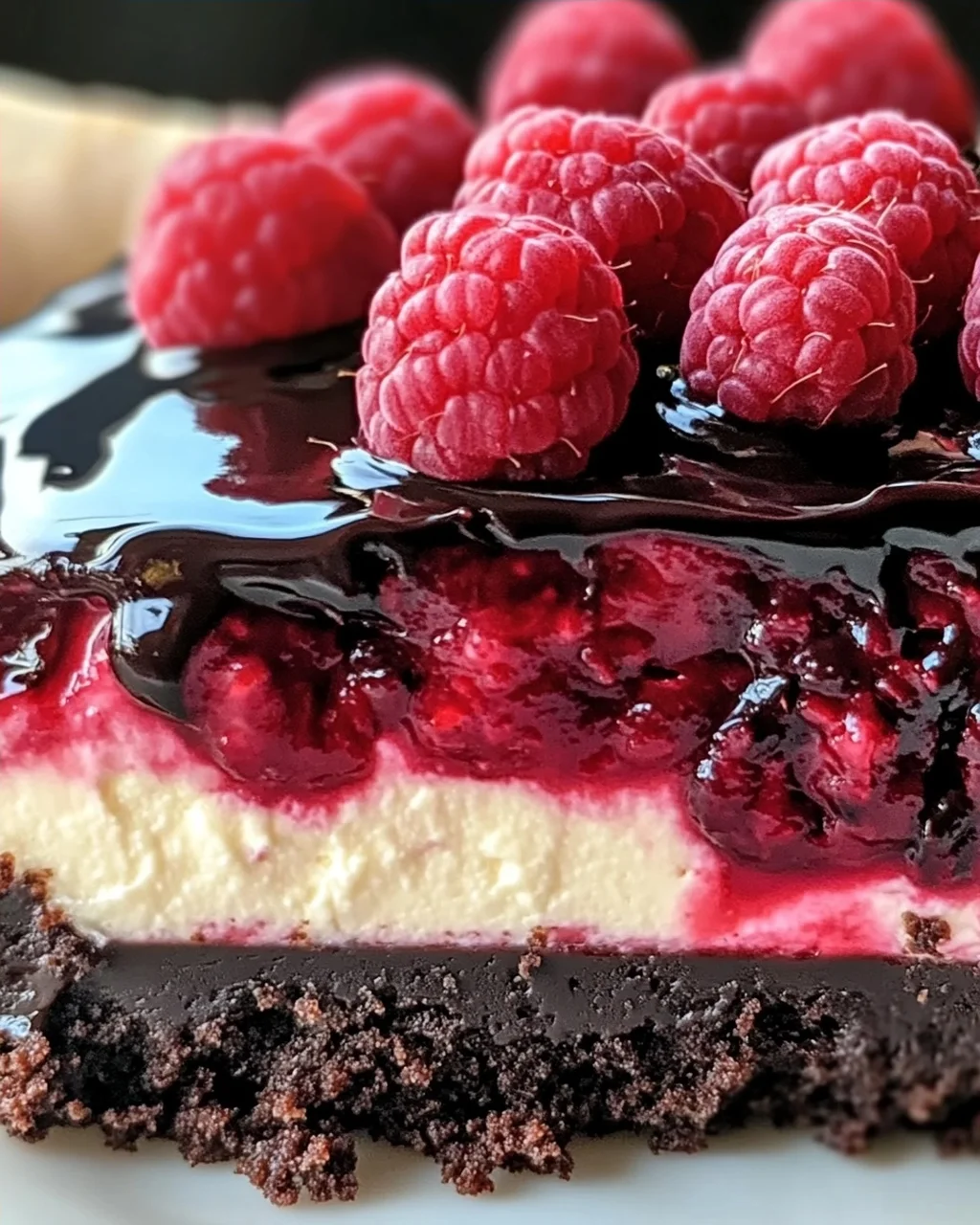 Dunkle Schokoladen-Himbeer-Käsekuchen einfach genießen