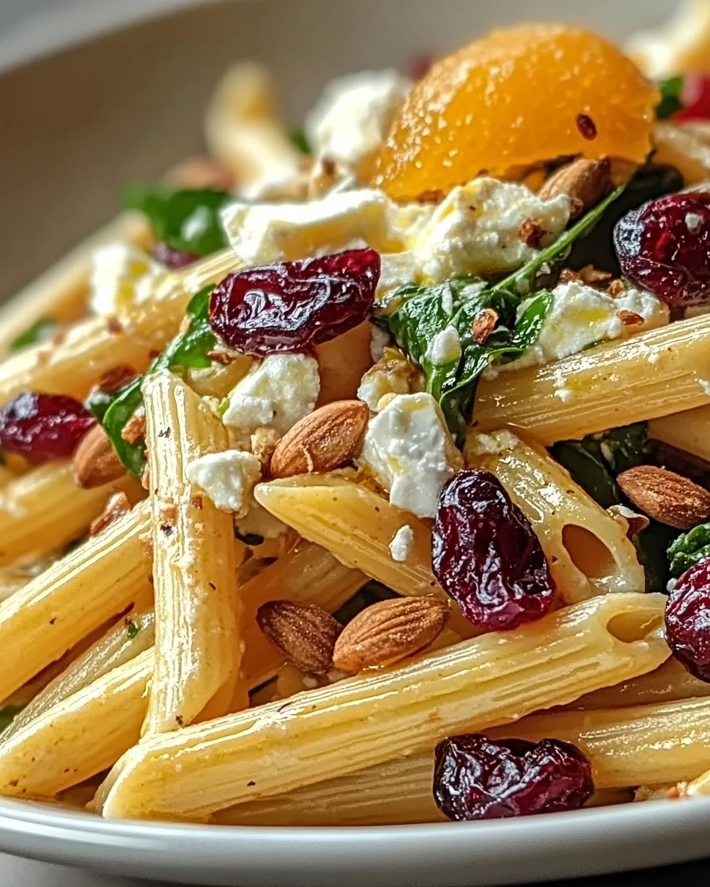 Feta-Cranberry-Penne-Salat mit Orangen-Vinaigrette Rezept