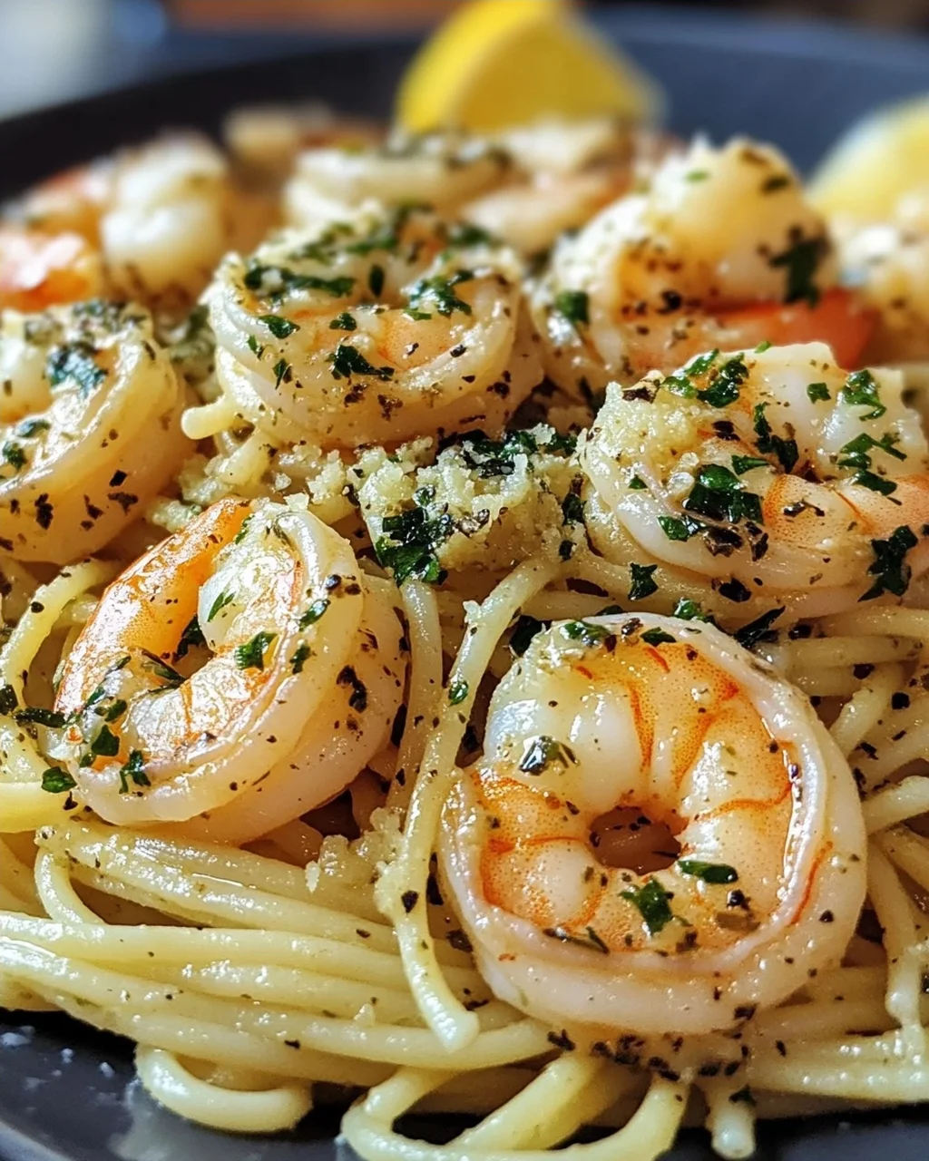 Garnelen Pasta mit Kräuterbutter und Knoblauch