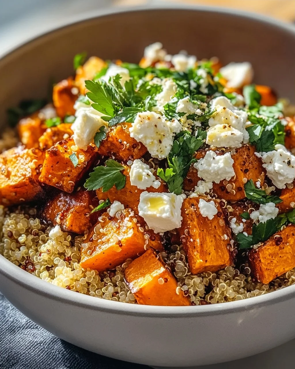 Genieße: Süßkartoffel Quinoa Bowl mit Honig, Feta – So Lecker!