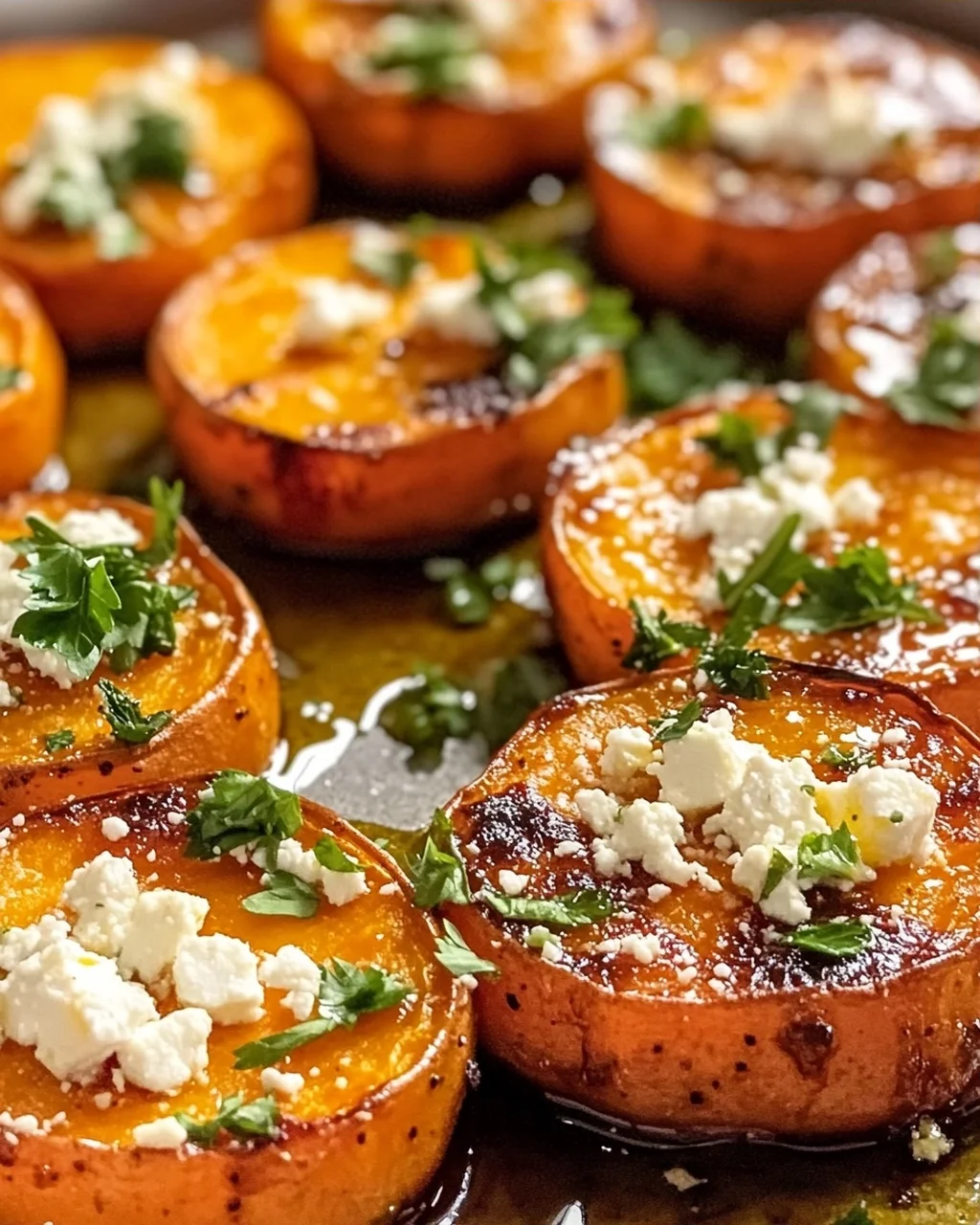 Geröstete Süßkartoffel-Rounds mit Honig-Feta