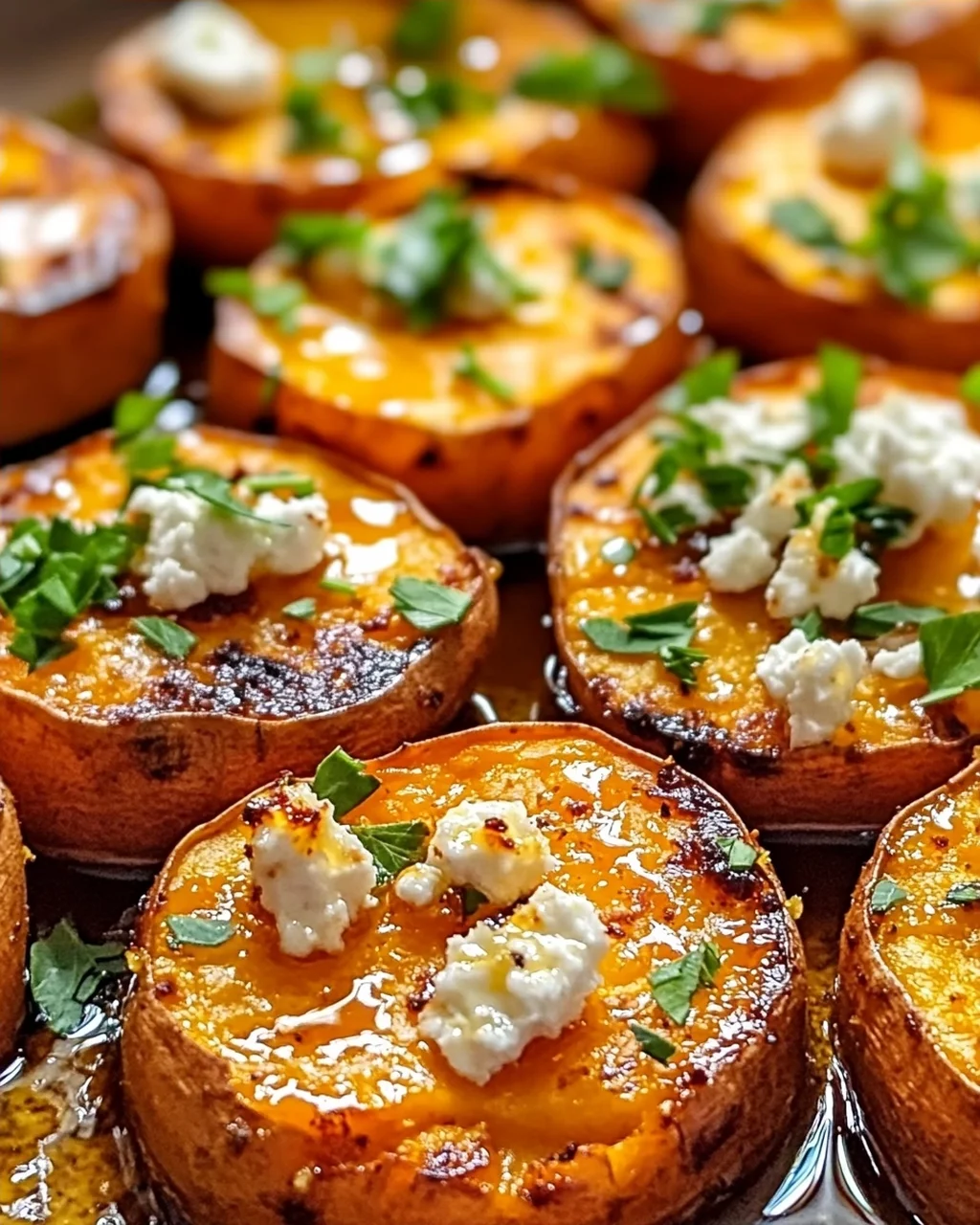 Geröstete Süßkartoffel-Rounds mit Honig-Feta