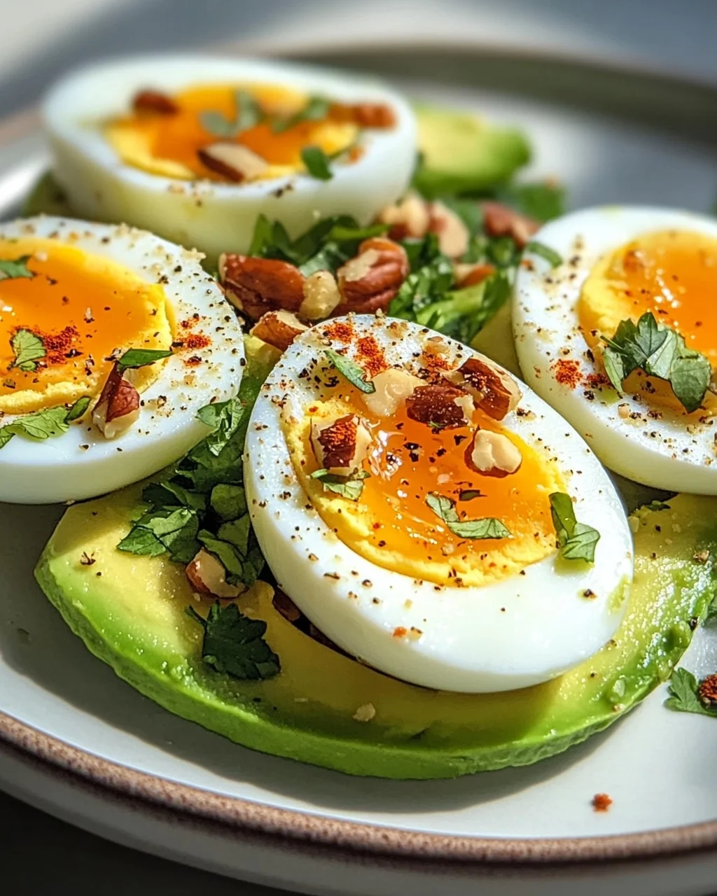 Hartgekochte Eier mit Avocado & Nüssen: Dein Power-Frühstück!