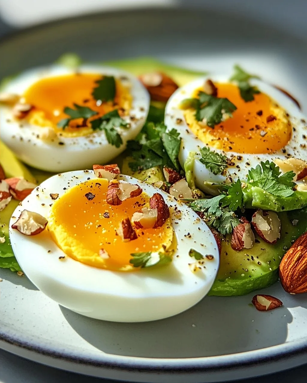 Hartgekochte Eier mit Avocado & Nüssen: Dein Power-Frühstück!