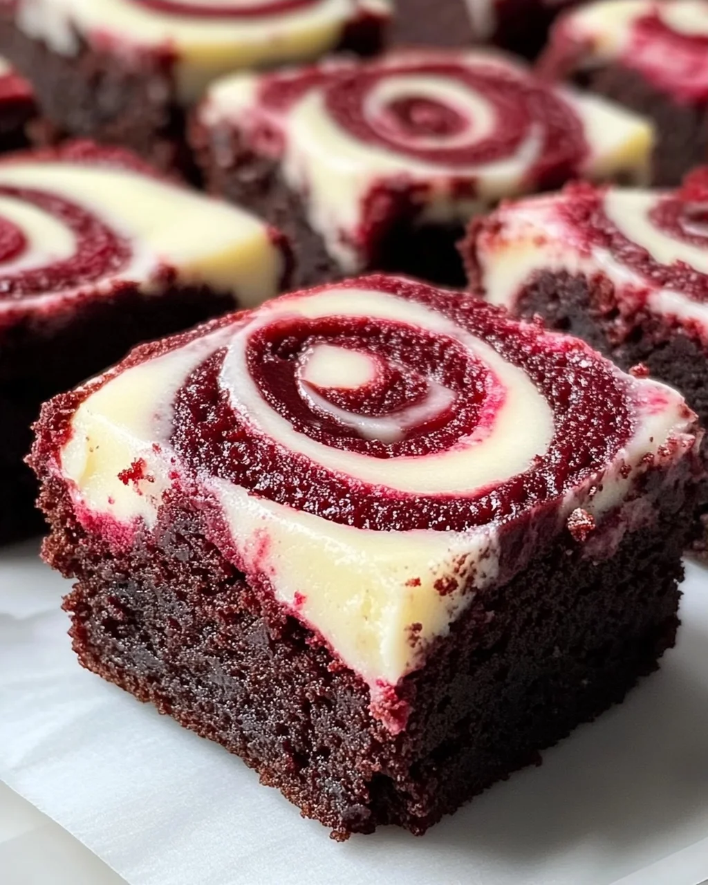 Rote Samt Brownie Bissen mit Frischkäse-Wirbel