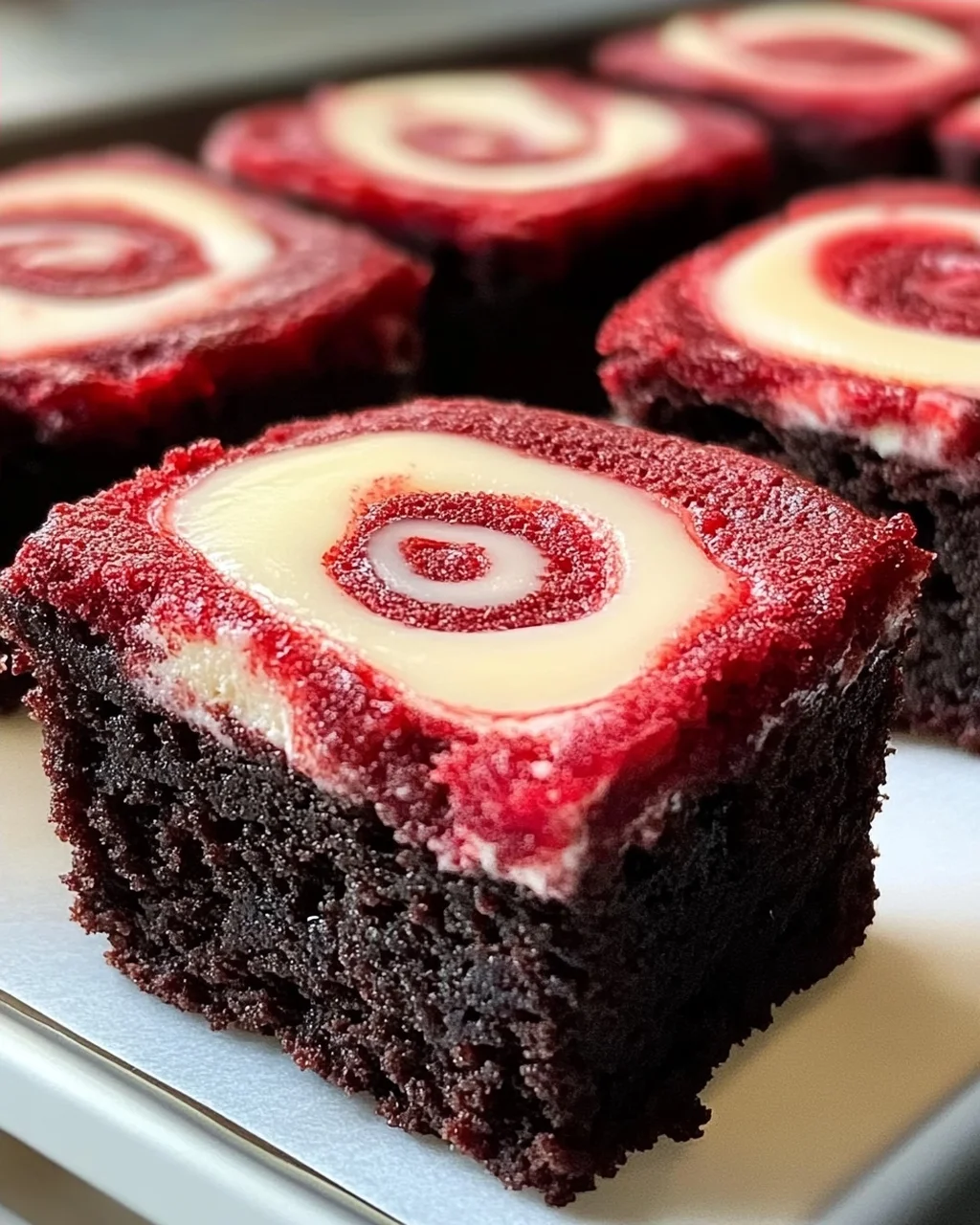 Rote Samt Brownie Bissen mit Frischkäse-Wirbel