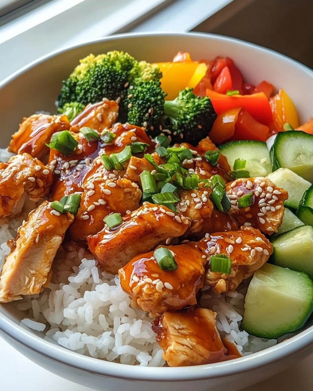 Scharfe Honig-Hähnchen-Bowls aromatisch & Yum Yum Sauce