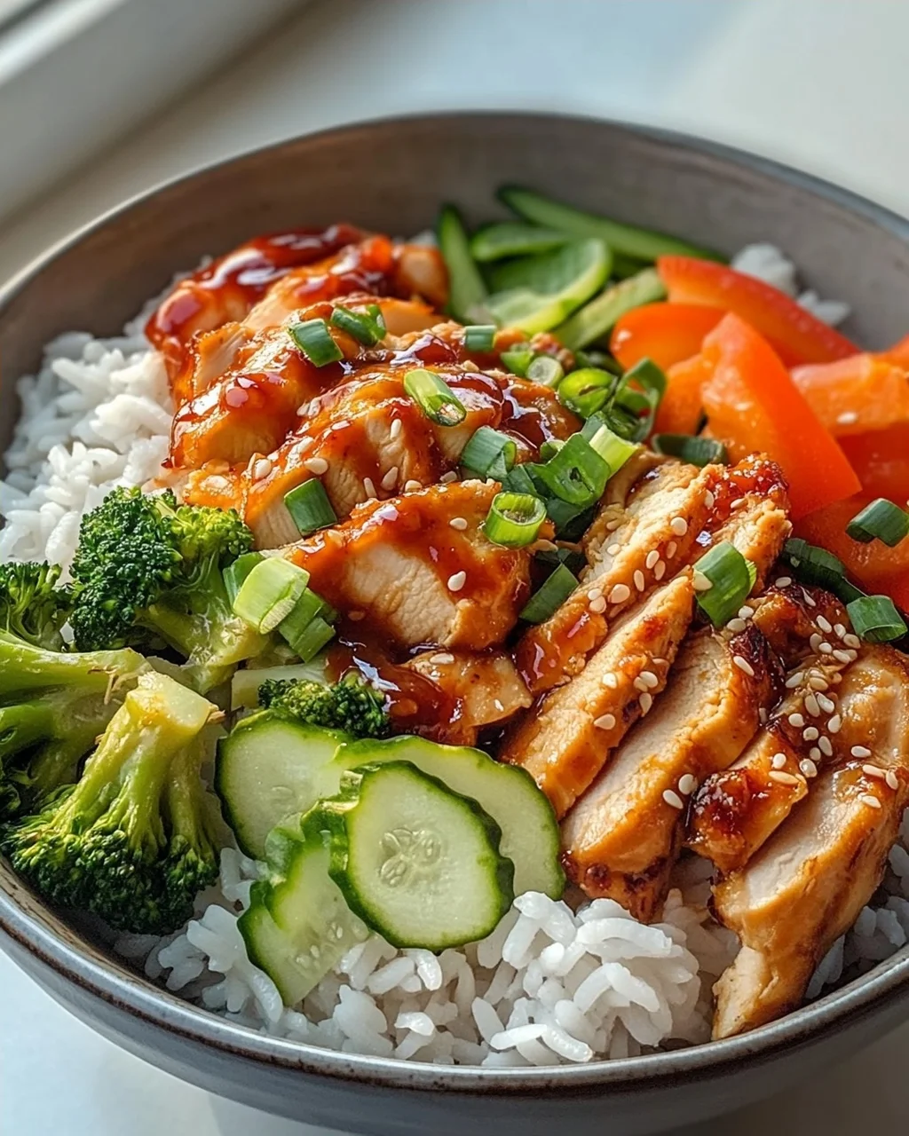 Scharfe Honig-Hähnchen-Bowls aromatisch & Yum Yum Sauce