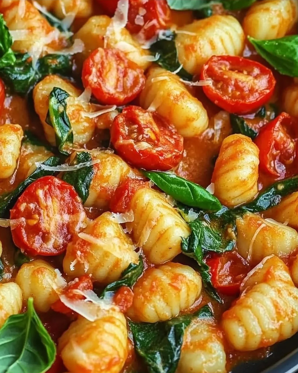 Schnelle Gnocchi Pfanne mit Tomate und Spinat
