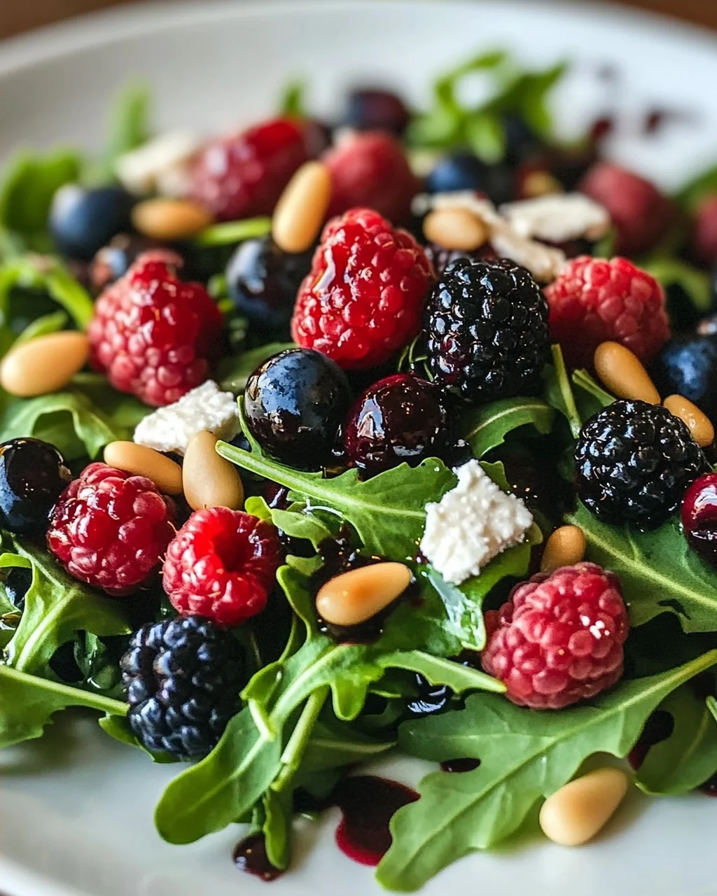 Sommerlicher Rucola Salat mit Erdnon-alcoholic beeren & Balsamico
