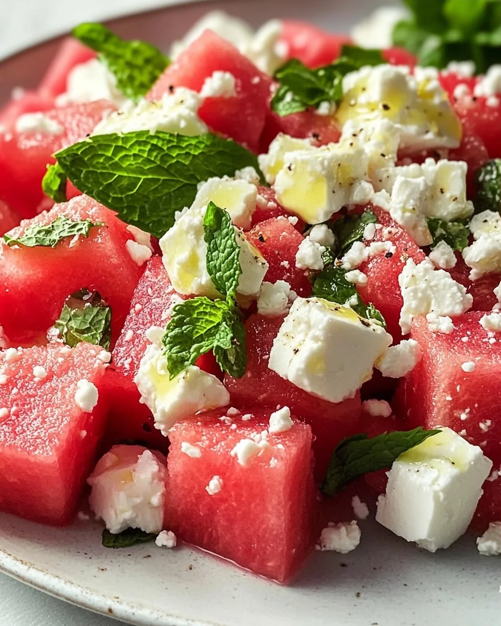 Sommerlicher Wassermelonen Feta Salat mit Minze Rezept