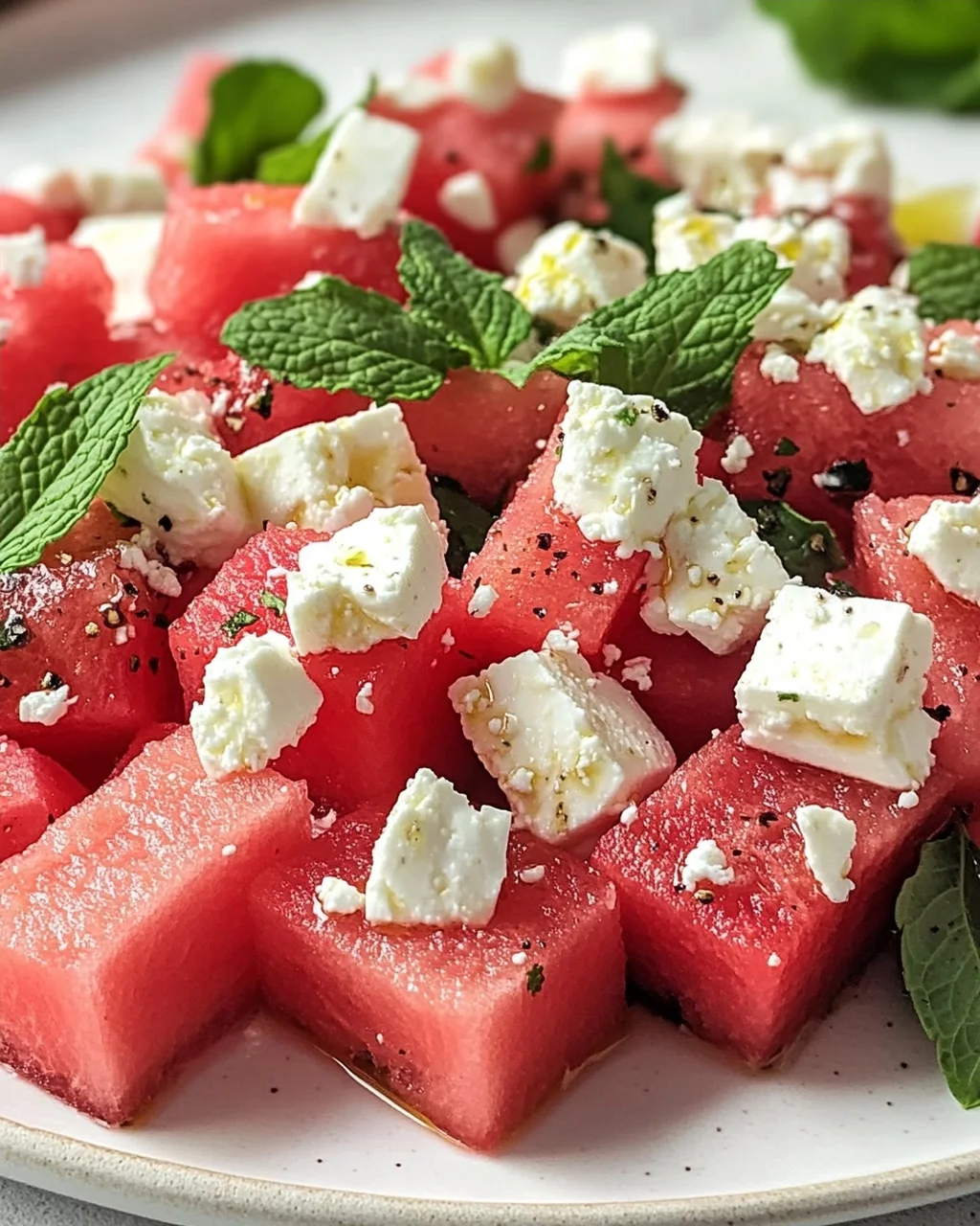 Sommerlicher Wassermelonen Feta Salat mit Minze Rezept