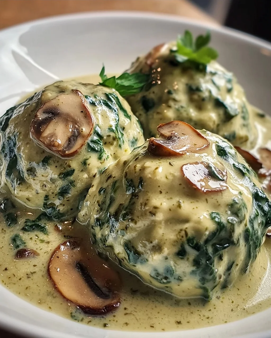 Südtiroler Spinatknödel mit Pilzrahm