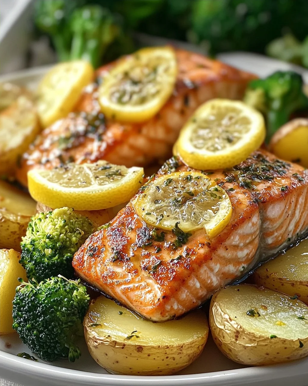 Zitronenbutterlachs mit Knusprigen Kartoffeln und Brokkoli